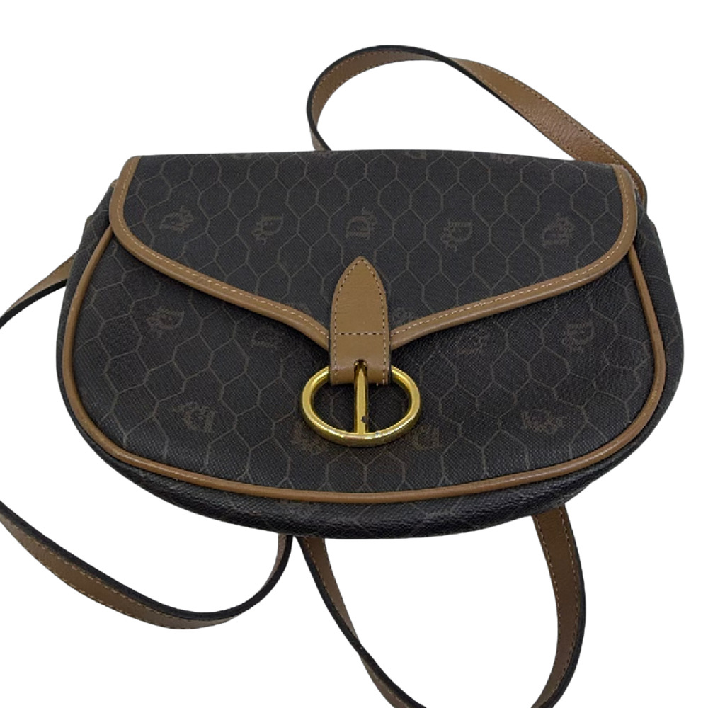 Dior Honeycomb Saddle Bag Brown Coated Canvas Crossbody Bag